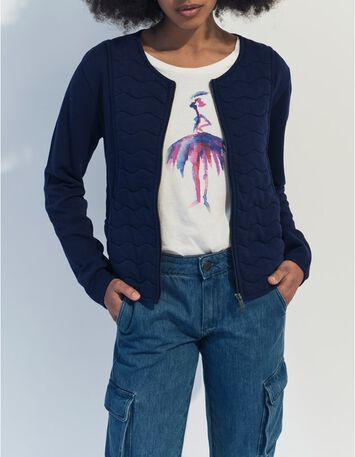 MARINO - Cardigan bleu coton bio zipp&eacute; maille matelass&eacute;e -5