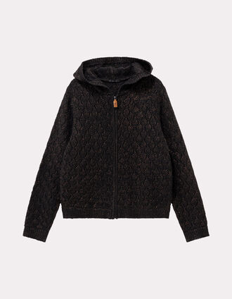 TIGER - Cardigan à capuche noir tricot ajouré lurex
