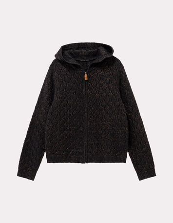TIGER - Cardigan à capuche noir tricot ajouré lurex-1