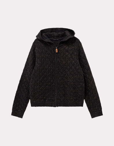 TIGER - Cardigan à capuche noir tricot ajouré lurex - One Step