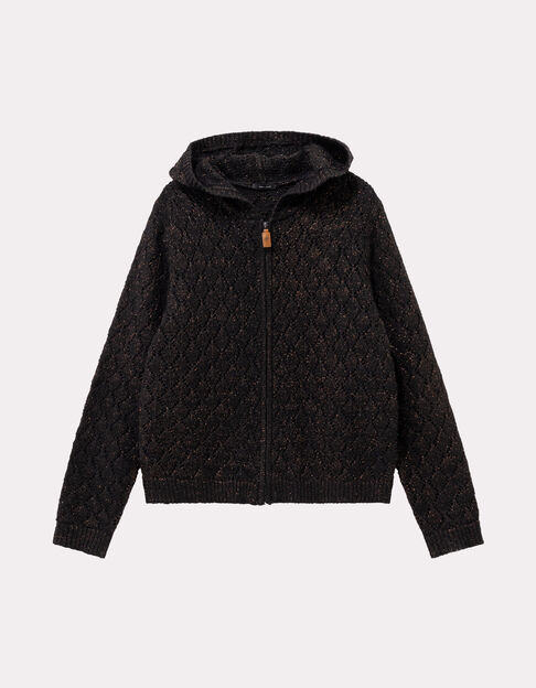 TIGER - Cardigan à capuche noir tricot ajouré lurex - One Step