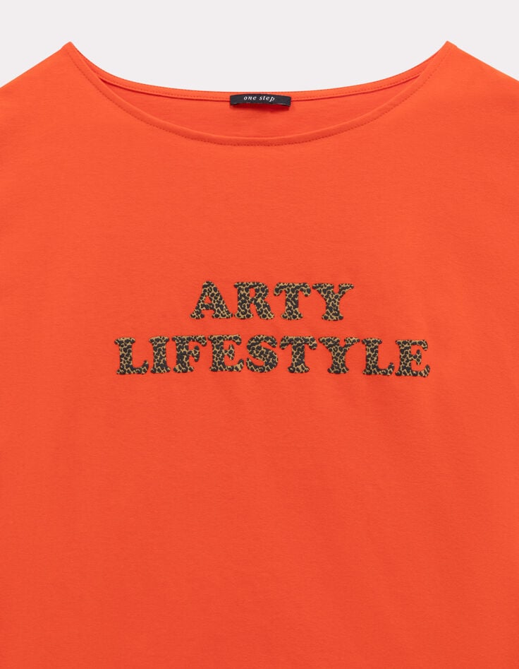 MAGICA - T-shirt orange coton bio message léopard-2 MAGICA - T-shirt orange coton bio message léopard-2