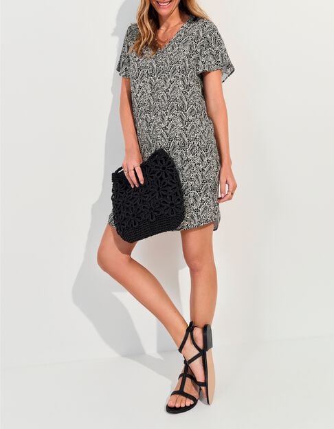 REKO - Robe noire Lenzing&trade; Ecovero&trade; imprim&eacute; n&eacute;o cachemire  - One Step