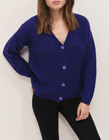 TIM  - Cardigan purple tricot &agrave; encolure V profonde-1