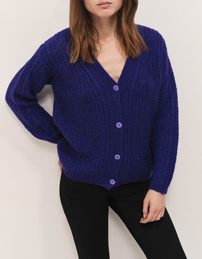 TIM  - Cardigan purple tricot &agrave; encolure V profonde - One Step