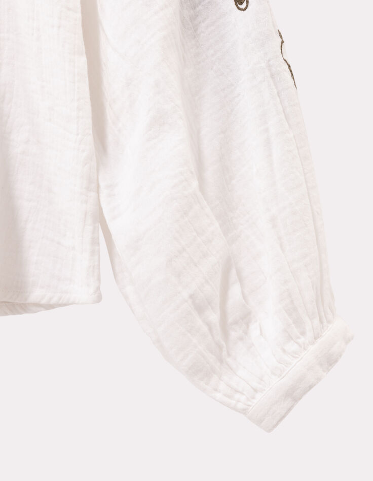 CHANCE - Blouse écrue gaze de coton bio brodée-3 CHANCE - Blouse écrue gaze de coton bio brodée-3