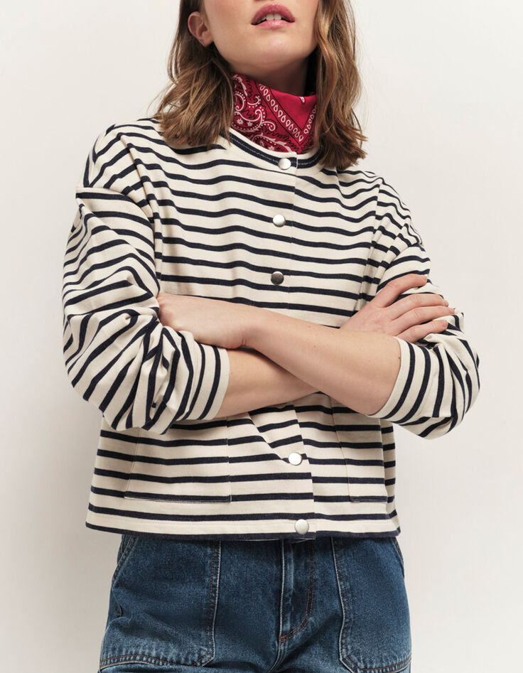 MANNY - Cardigan marinière marine à pressions-2