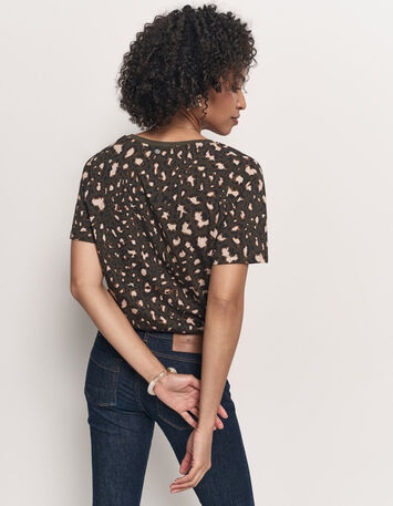 MADIAN - T-shirt kaki coton bio imprimé tachiste animalier-3