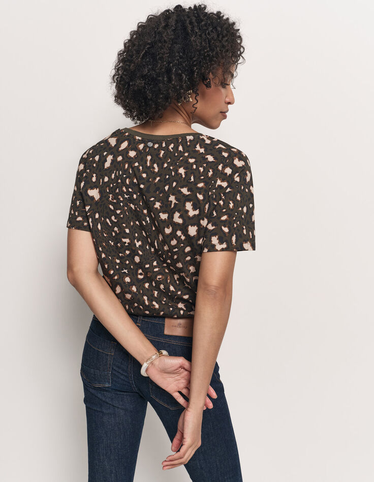 MADIAN - T-shirt kaki coton bio imprimé tachiste animalier-3