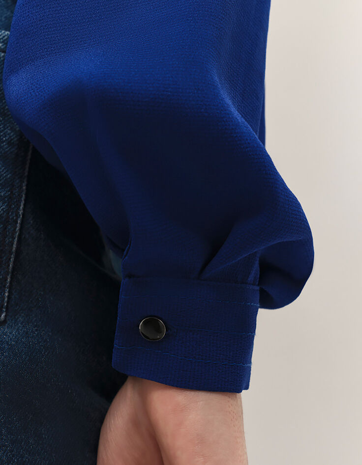 CYRILLE - Blouse saphir blue fluide &agrave; col lavalli&egrave;re-4