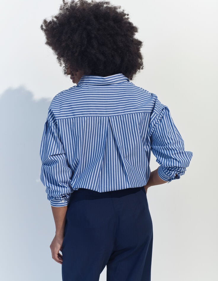 CELESTE - Chemise bleu ciel popeline rayée-3