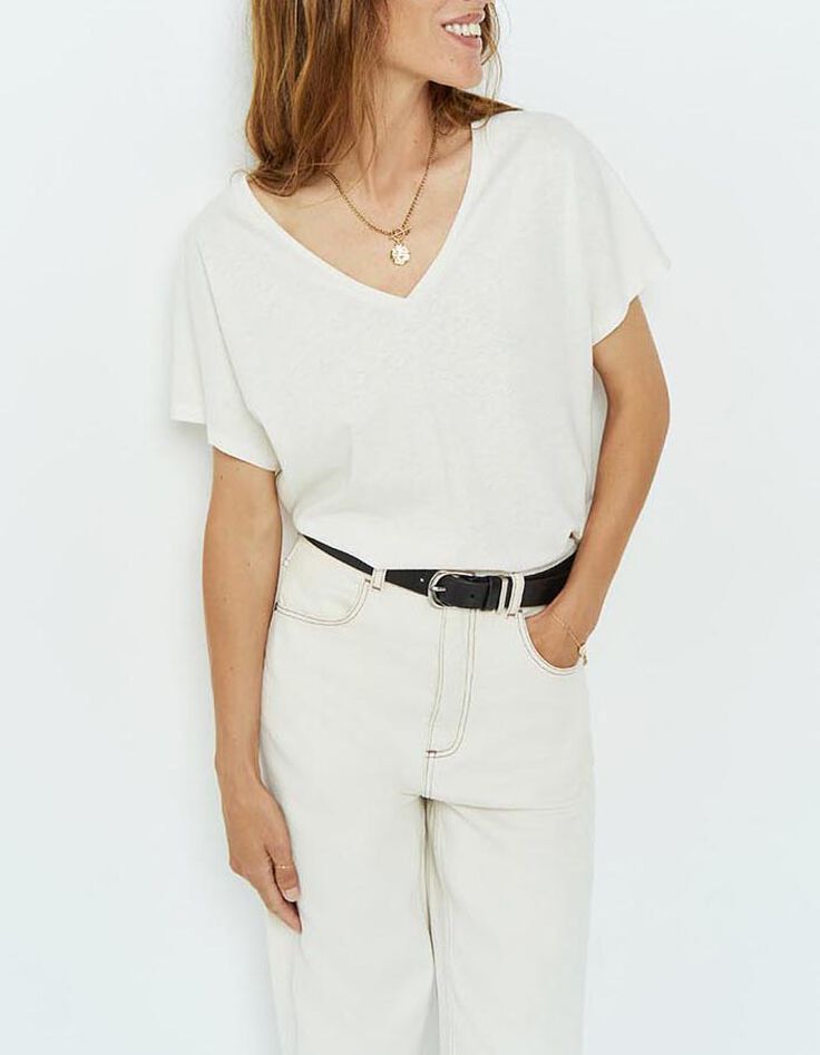 MAGIC - T-shirt &eacute;cru finition paillet&eacute;e-1