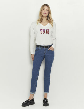 LE INDI - Jean slim medium wash 7/8ème effet push up-1