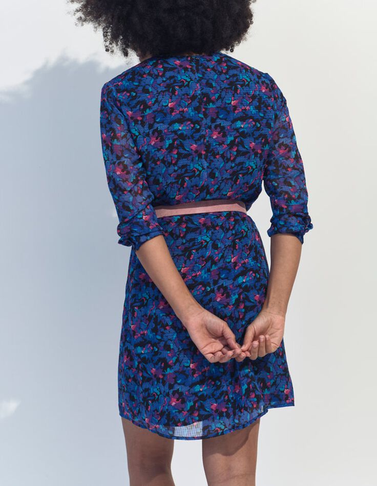 RYANNA - Robe bleue polyester recycl&eacute; floral aquatique -3