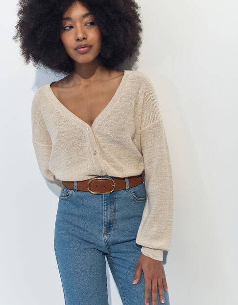 TINA - Cardigan beige tricot lurex encolure V  - One Step