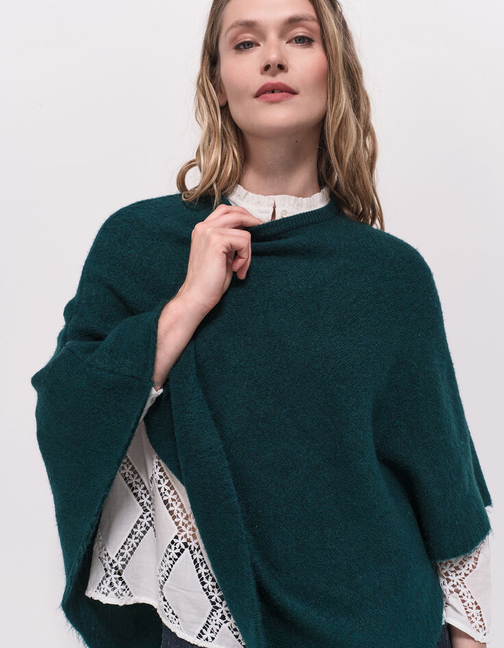 ALAMO - Poncho vert tricot col rond-2 ALAMO - Poncho vert tricot col rond-2