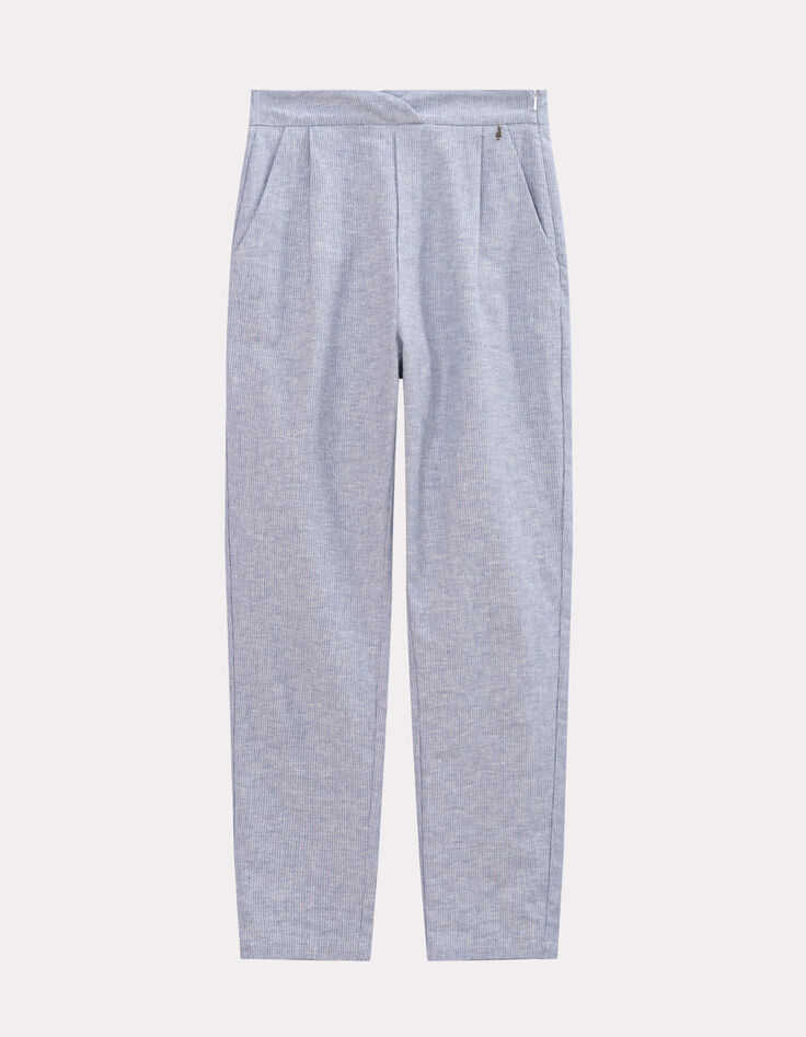 POSY - Pantalon carotte bleu motif rayures fantaisie-1