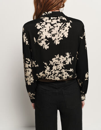 COMO - Chemise noire imprimé feuillage d'hiver-3