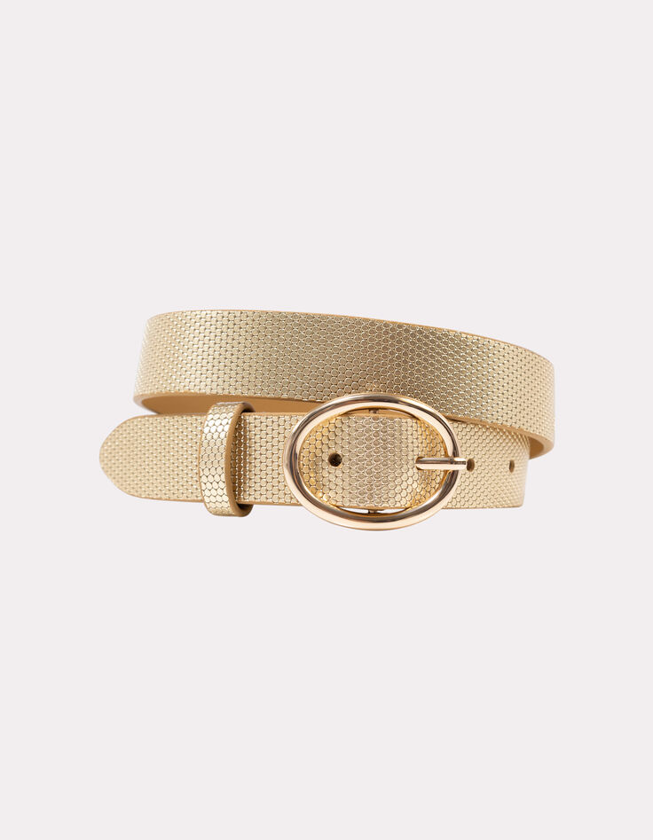 ADDY - Ceinture dorée cuir embossé effet python-1