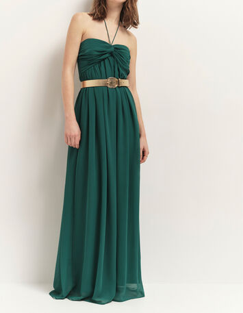 RHODES - Robe bustier longue jungle green à bandeau plissé-1