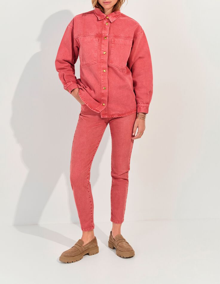 DULCE - Surchemise en jean rose waterless maxi poches -2