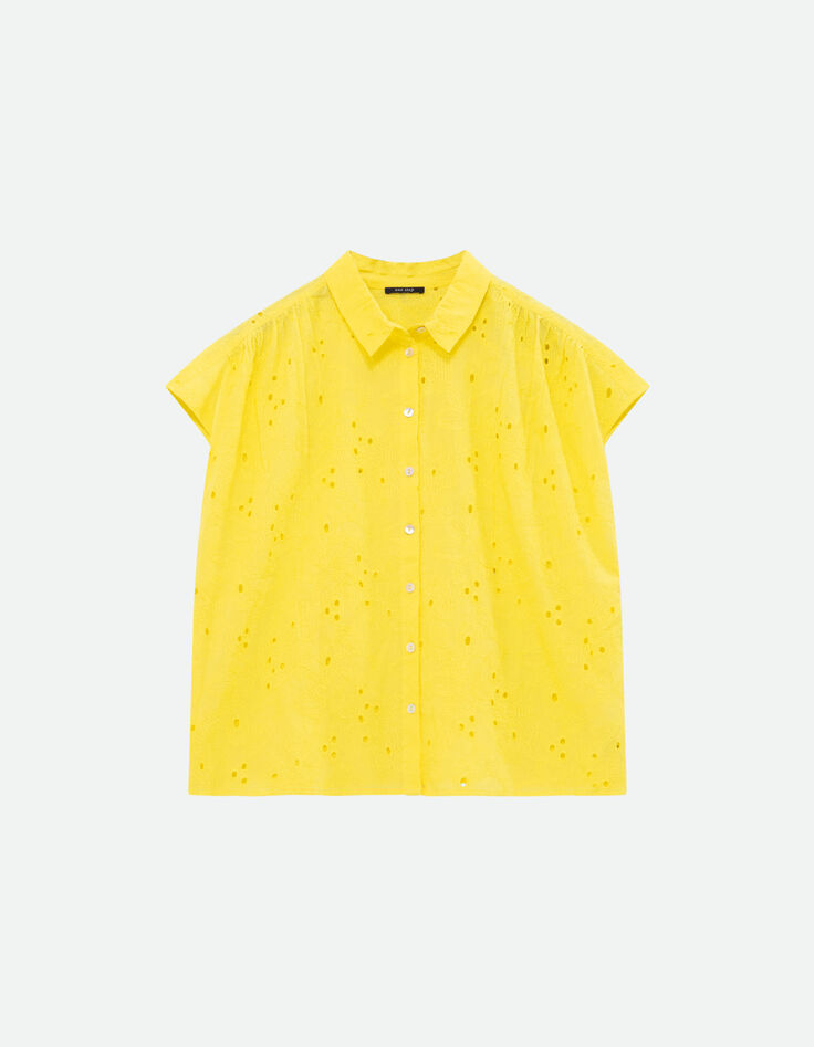 COATI - Chemise jaune broderie anglaise ton sur ton -6