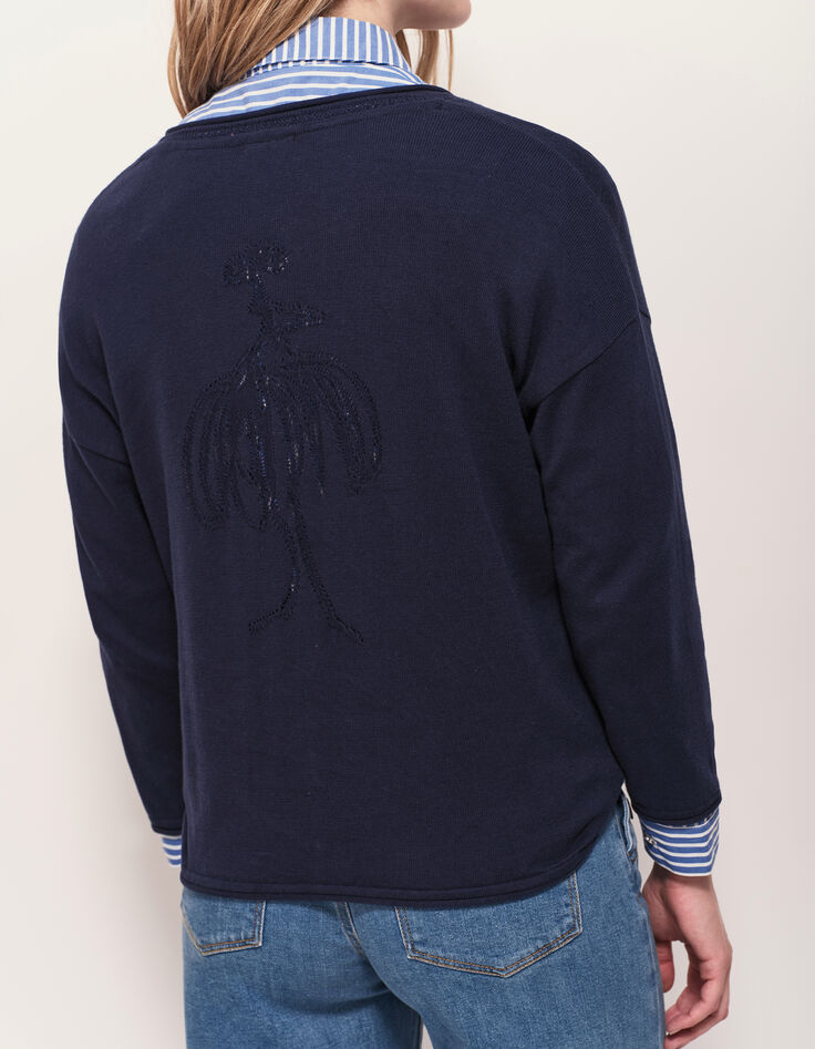TZAR - Pull marine tricot fin avec danseuse dos-3 TZAR - Pull marine tricot fin avec danseuse dos-3
