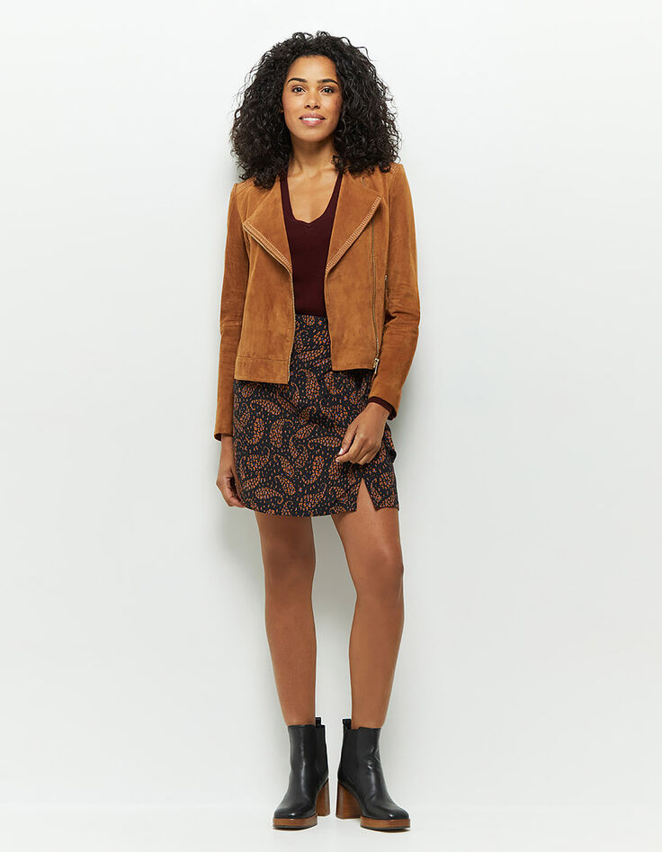 DIYA - Blouson cognac en cuir velours-2