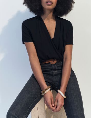 COREY - Top noir Lenzing&trade; Ecovero&trade; effet cache-c&oelig;ur -1