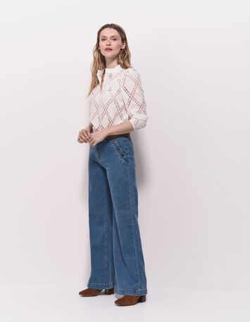 CROWNY - Blouse blanche ajourée brodée-5