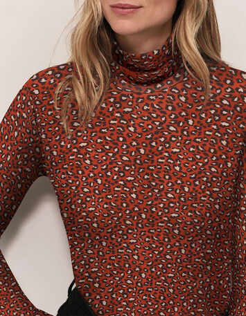 MADLY - T-shirt &agrave; col roul&eacute; rouge &agrave; imprim&eacute; safari-5