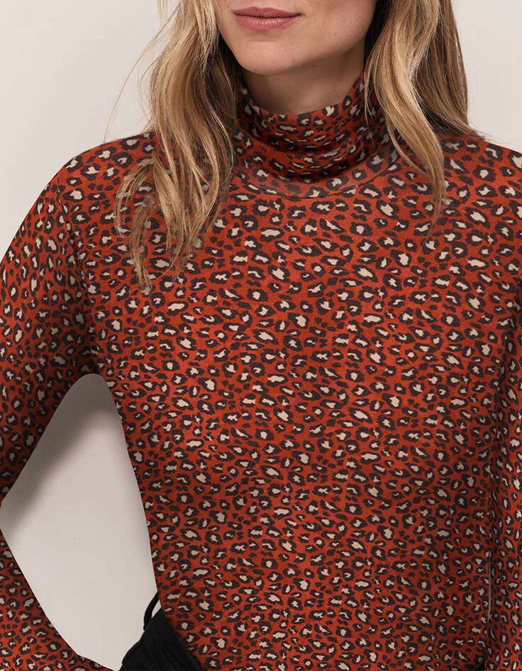 MADLY - T-shirt &agrave; col roul&eacute; rouge &agrave; imprim&eacute; safari-5