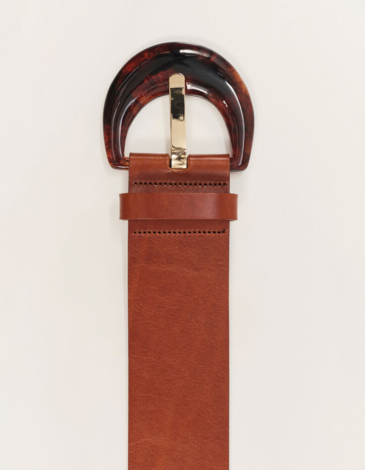 ALIA -Ceinture large toffee en cuir lisse boucle r&eacute;sine-1