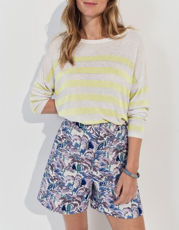 TZAR - Pull &eacute;cru coton bio ray&eacute; jaune danseuse au dos-2