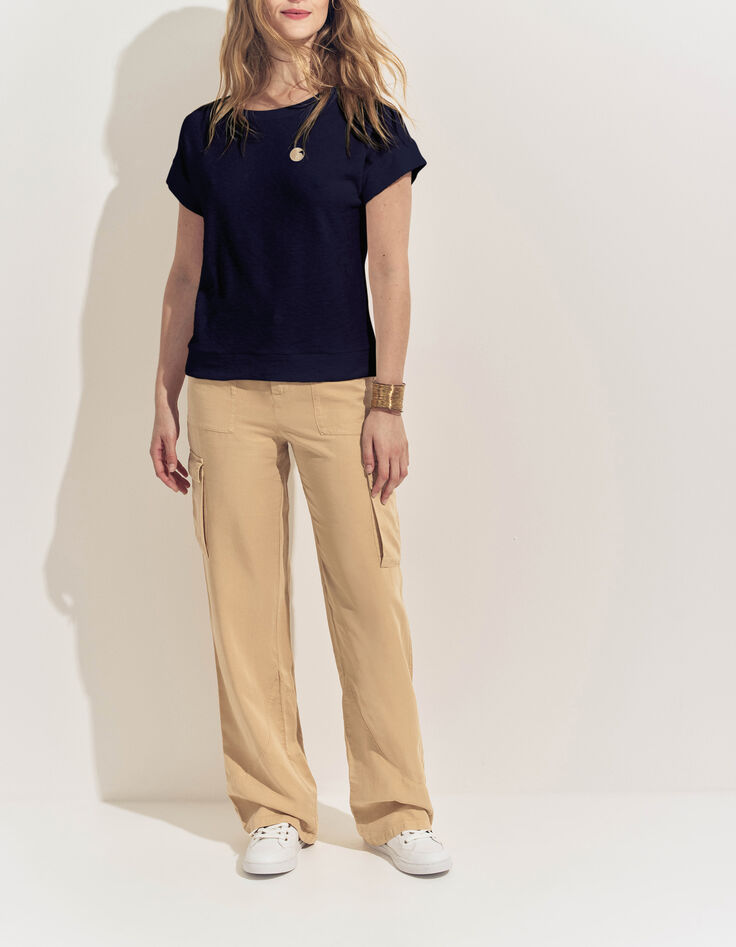 MANILIA- T-shirt marine &eacute;ponge broderie monogramme-4