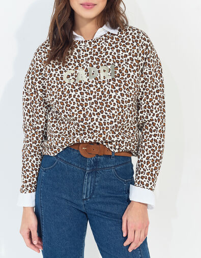 MERAKI - Sweat noir coton bio imprim&eacute; l&eacute;opard message dor&eacute; - One Step