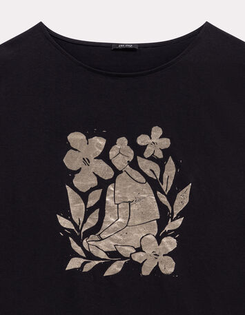 MAGICA - T-shirt noir coton bio danseuse dorée revisitée-2