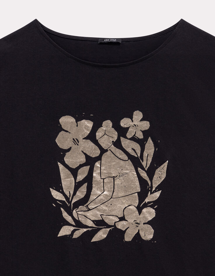MAGICA - T-shirt noir coton bio danseuse dorée revisitée-2 MAGICA - T-shirt noir coton bio danseuse dorée revisitée-2