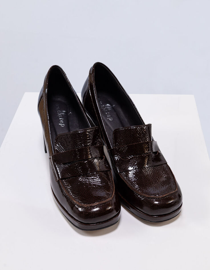 O.SIRIA - Mocassins marron cuir verni effet python-3