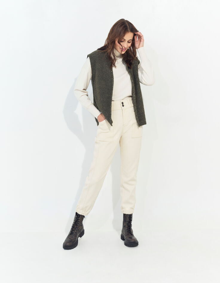 TESSA - Cardigan kaki sans manches tricot lurex-5