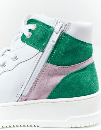 O.QUEEN - Baskets blanches, vert et rose cuir-2