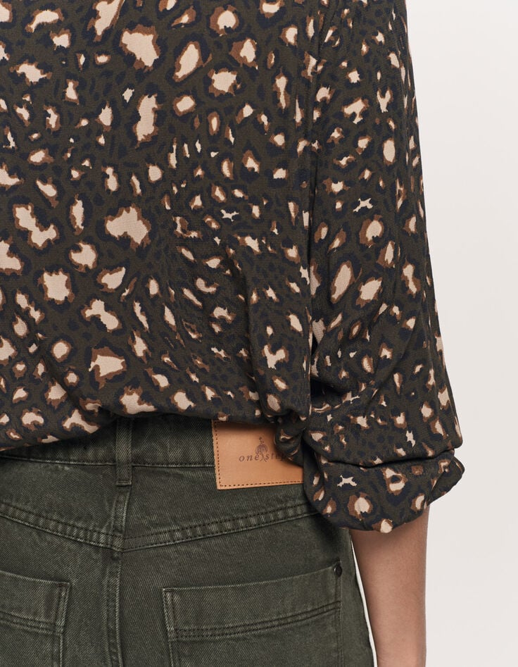 COMO - Chemise kaki Lenzing™ Ecovero™ tachiste animalier-4