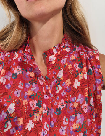 COLIBRI - Top rouge imprimé floral d'été -5