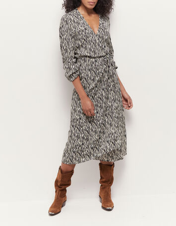 REACHY - Robe longue beige à imprimé zèbre abstrait-2