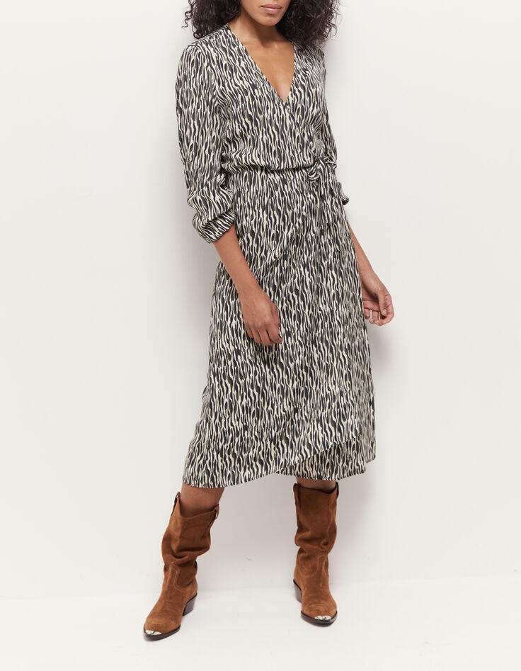 REACHY - Robe longue beige à imprimé zèbre abstrait-2