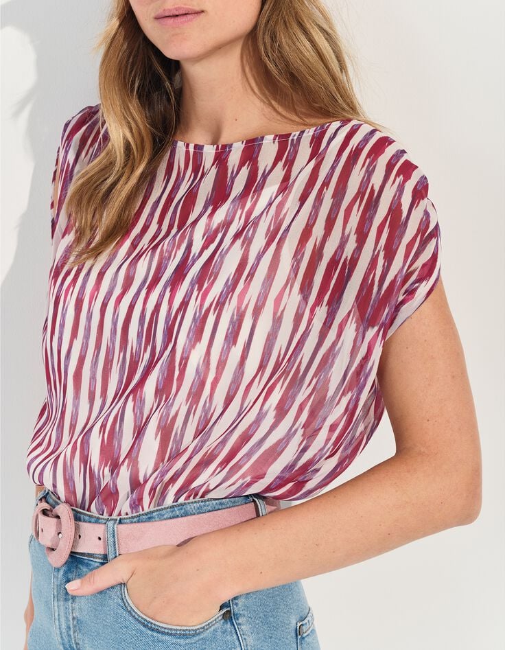 CELINA - Top violet polyester recycl&eacute; rayures floues-1