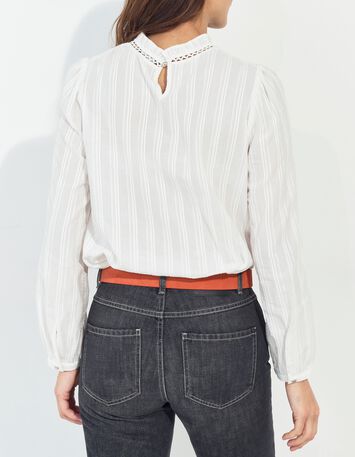 CRONOS - Blouse &eacute;crue jacquard motif rayures fantaisie -3