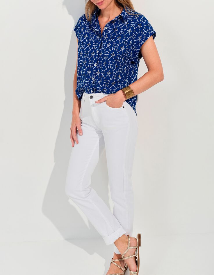 CORNELIA - Chemise bleue coton bio broderies all-over -7