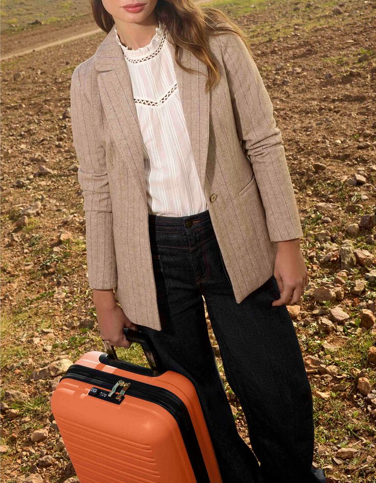 VICKI - Veste beige lainage fantaisie motif chevrons ray&eacute;-3