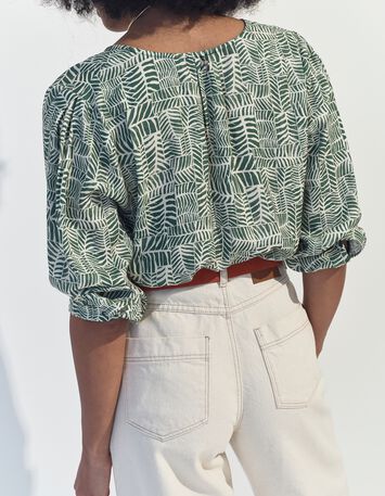 CASSIA - Blouse verte imprim&eacute; tropical chic -2